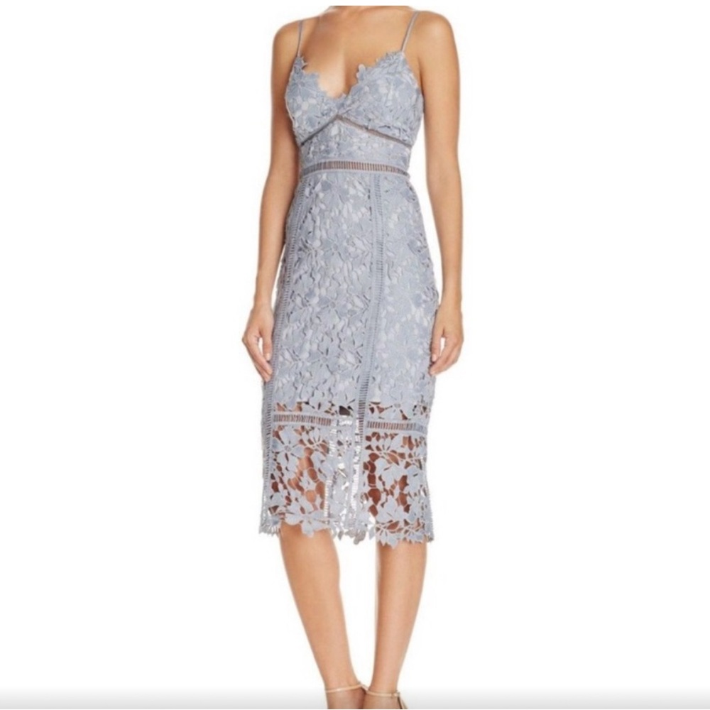 Bardot Botanica Floral Lace Midi Dress in Dusty Blue